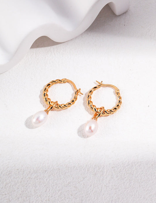 French Twisted Pearl Hoop Earrings