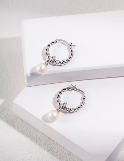 French Twisted Pearl Hoop Earrings