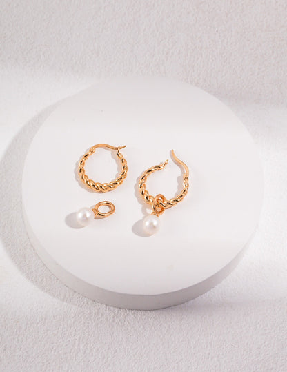 French Twisted Pearl Hoop Earrings