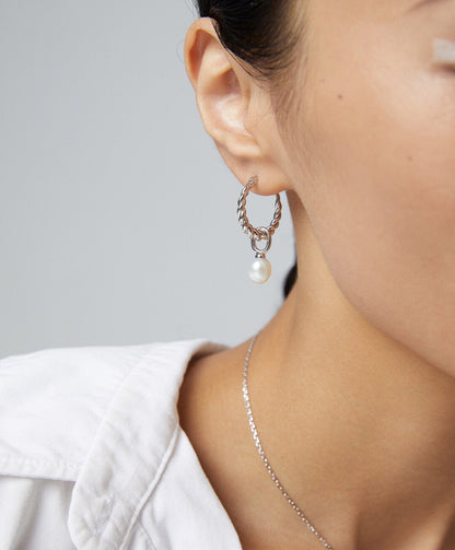 French Twisted Pearl Hoop Earrings