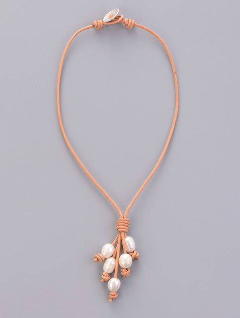 Exclusive Freshwater Pearl Natural Leather Choker