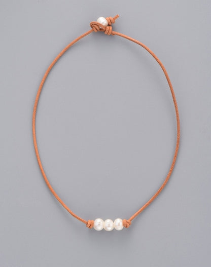 Exclusive Freshwater Pearls Natural Leather Choker