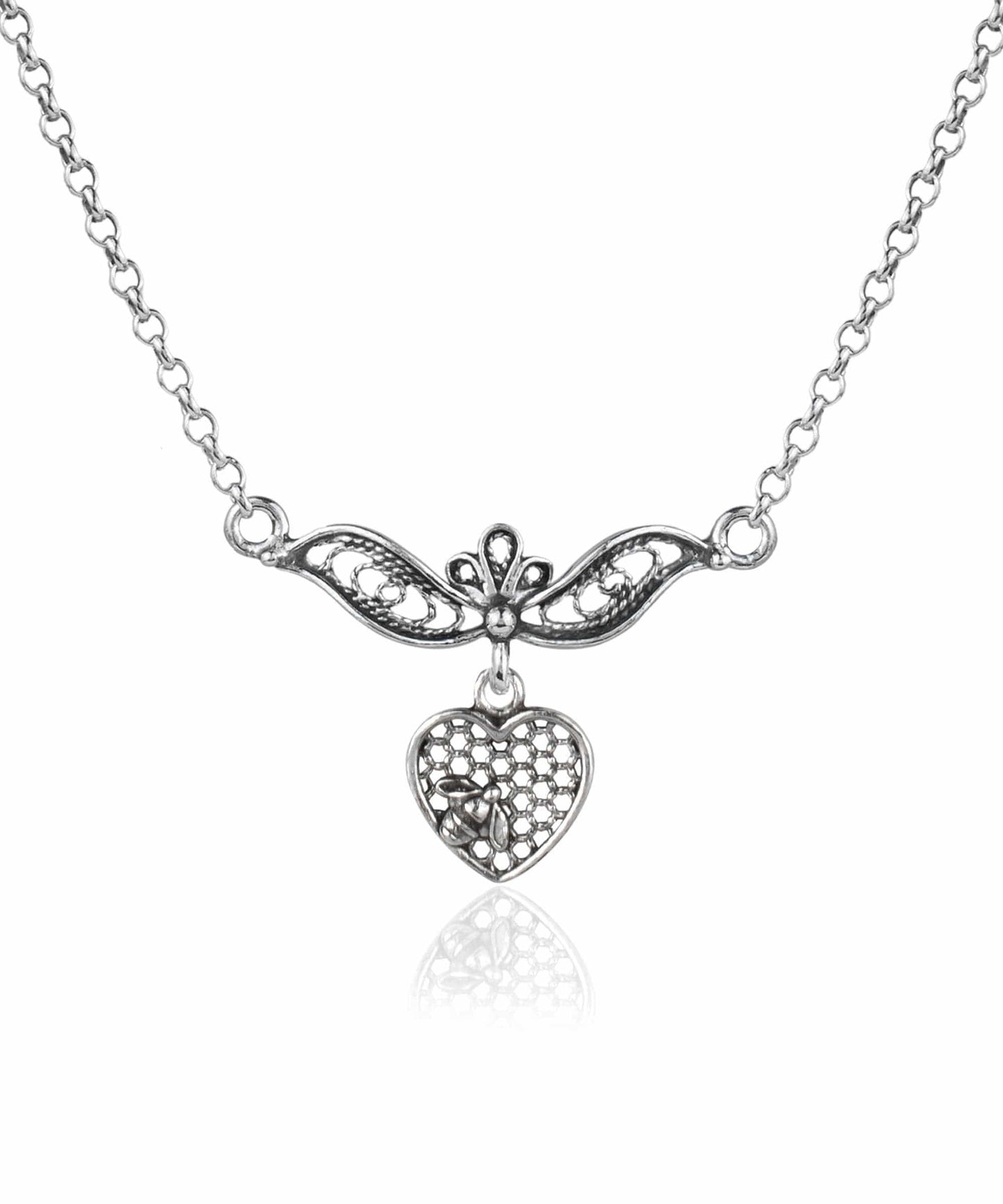 Filigree Art Bee On The Heart Women Silver Choker Necklace