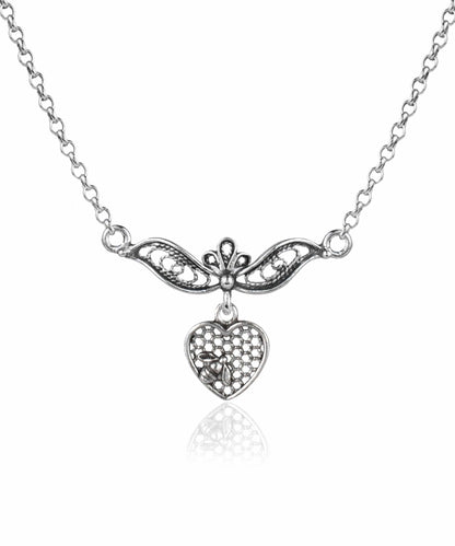 Filigree Art Bee On The Heart Women Silver Choker Necklace