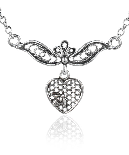 Filigree Art Bee On The Heart Women Silver Choker Necklace