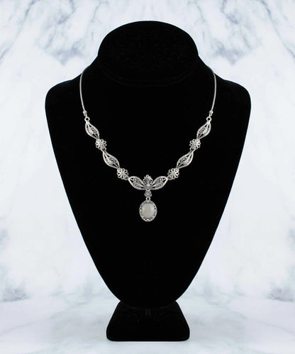 Filigree Art Gray Moonstone Gemstone Women Silver Princess Necklace