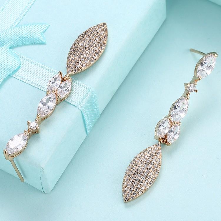 Crystal Micro-Pav'e Dangling Pear Shaped Earrings Set in 18K Gold