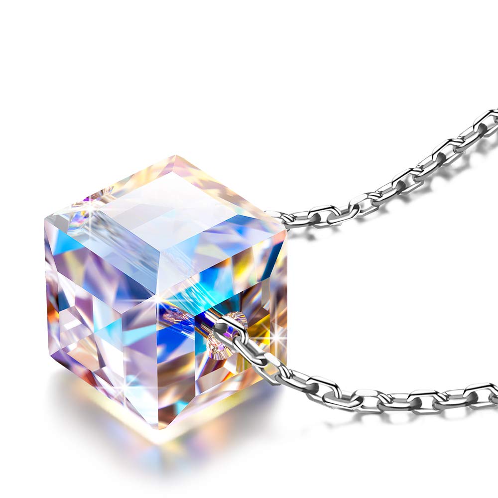 Aurora Borealis Crystal Cube Necklace Made with Crystal