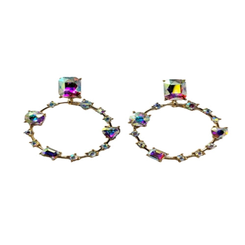 Metal With Multi Crystal Stone Ring Earrings