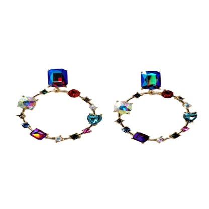 Metal With Multi Crystal Stone Ring Earrings