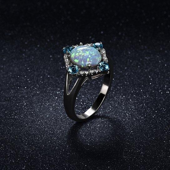 Aquamarine Opal Ring Set in 18K White Gold