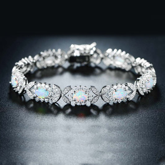 White Oceanic Opal Butterfly Bracelet in 14K White Gold