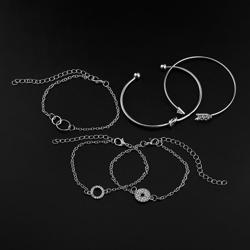 14K White Gold Plating Love Knot Circular Minimalist Bracelet Sets