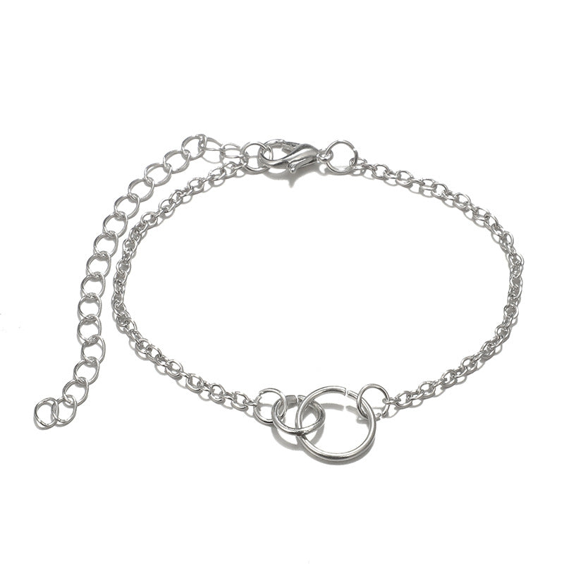 14K White Gold Plating Love Knot Circular Minimalist Bracelet Sets