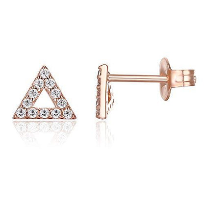 6mm Pave Triangle Stud Earring with  Crystals - 14K Rose Gold Plated