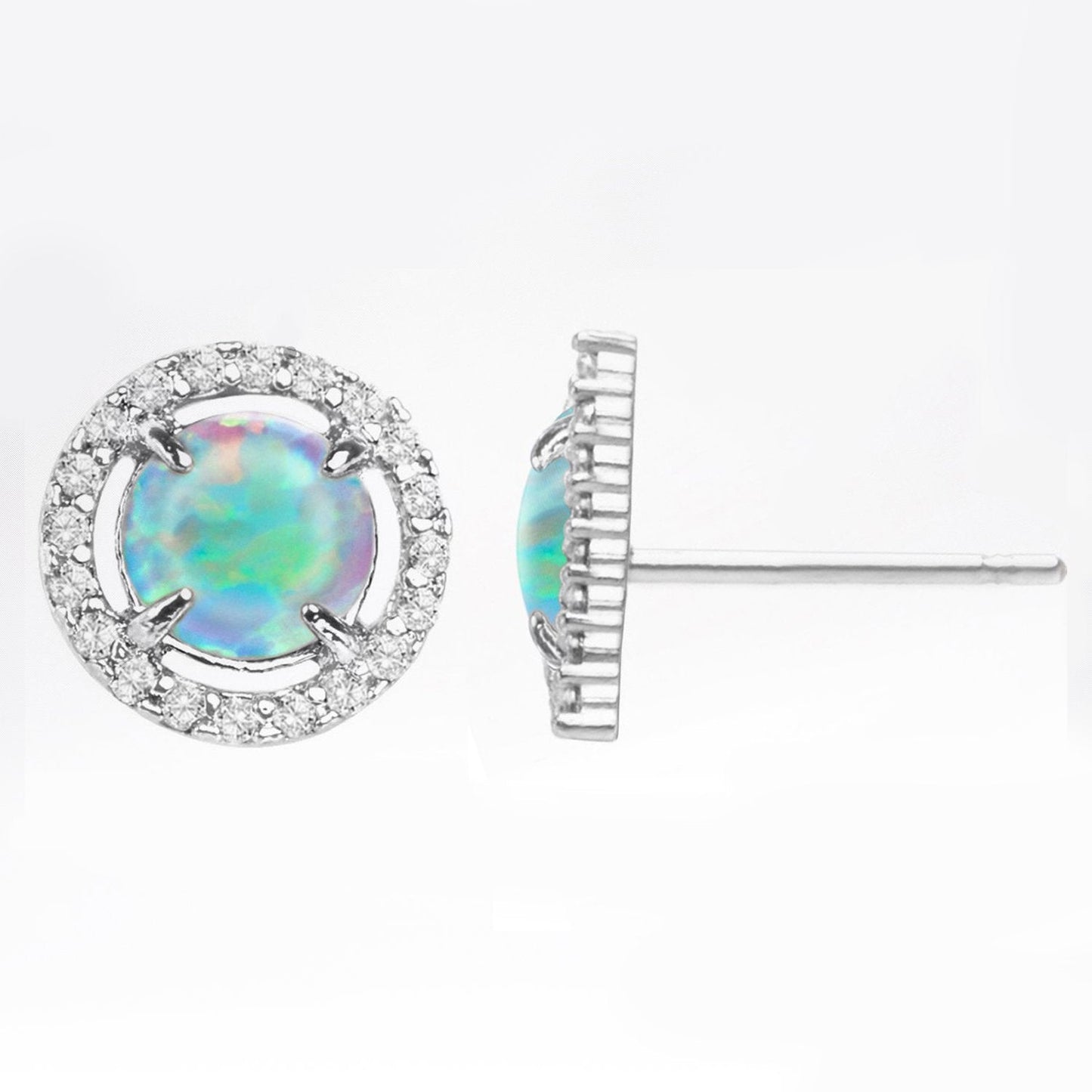 Oceanic Opal Blue Studs Martini Studs in 14K White Gold