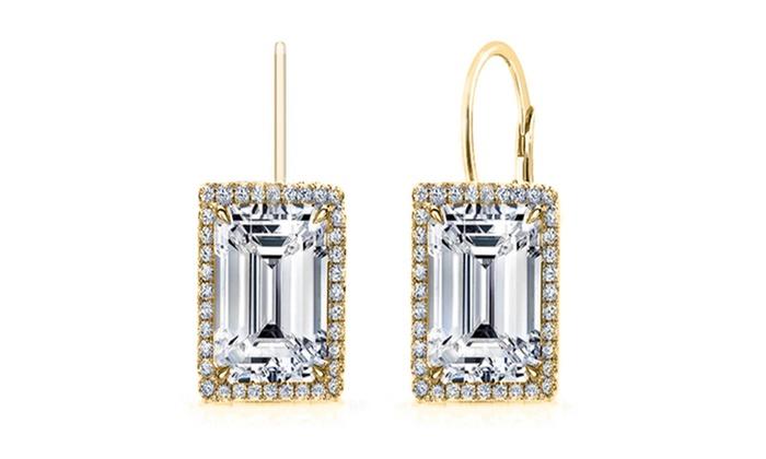 Emerald Cut  Elements Leverback Earrings in 14K Gold Plating