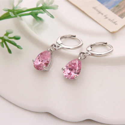 Pink Pear Cut Dangling Leverback Earrings in 14K White Gold