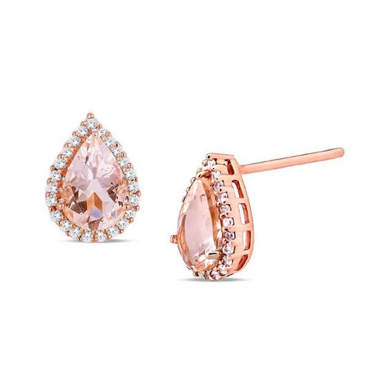 2.00 CTTW Morganite Pear Cut Pav'e Studs in 14K Rose Gold