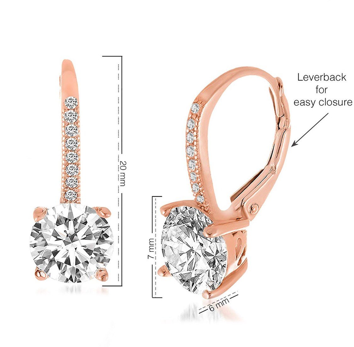 Asscher Cut  Elements Pav'e Leverback Earrings in 14K Rose Gold