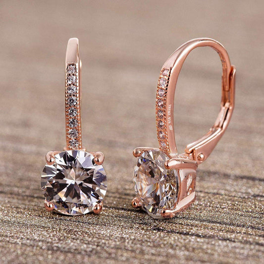 Asscher Cut  Elements Pav'e Leverback Earrings in 14K Rose Gold