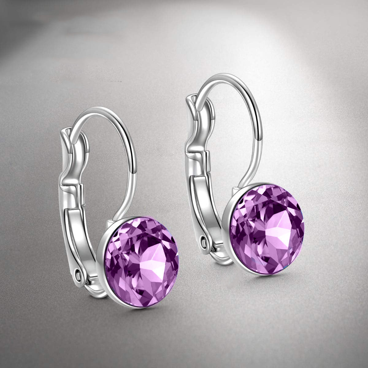 Iridescent Amethyst Gemstone Leverback Earrings in 14K White Gold Plat