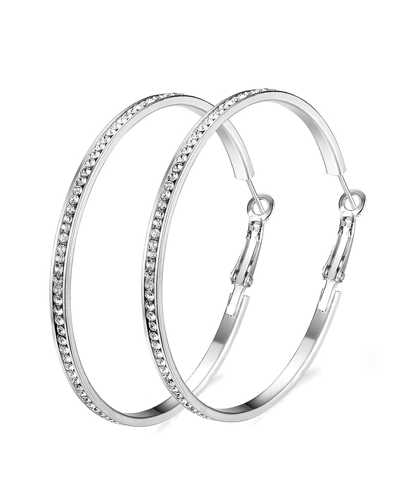 2" Pave Hoop Earring With  Crystals in 18K White Gold Plated ITALY Des