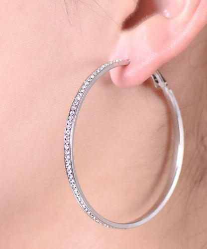 2" Pave Hoop Earring With  Crystals in 18K White Gold Plated ITALY Des