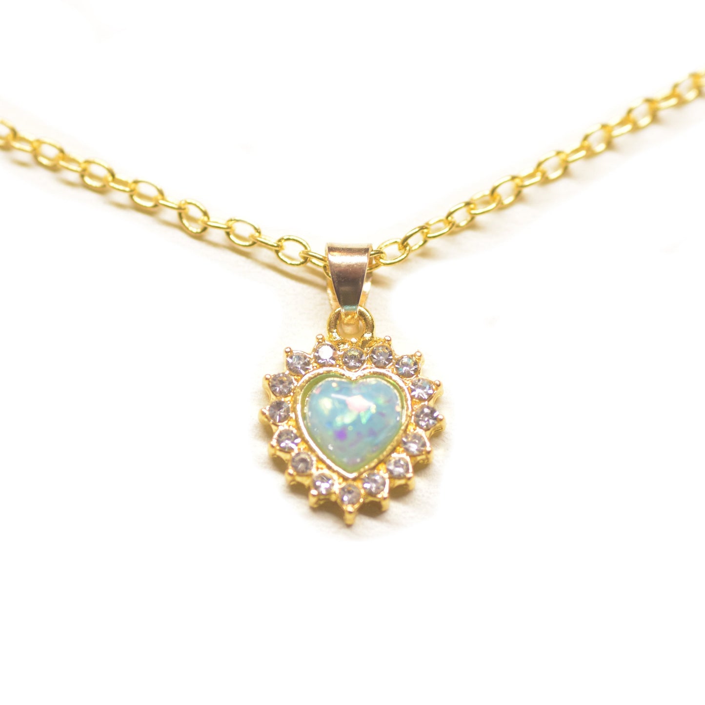 Opal Created Heart Necklace with  Crystals 18" - 14K Gold Plated