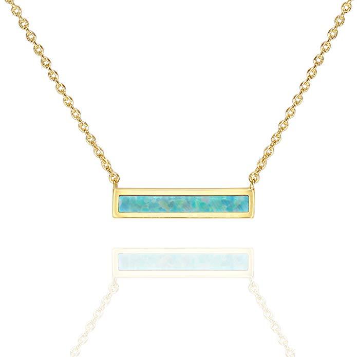 Bohemian Design Simulated Opal Bar Necklace in 18K Gold - 2 Styles ITA