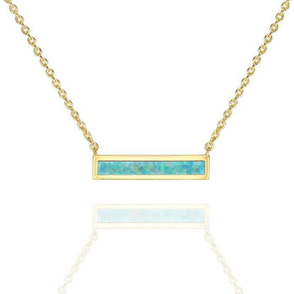 Bohemian Design Simulated Opal Bar Necklace in 18K Gold - 2 Styles ITA