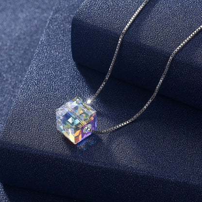 Aurora Borealis Crystal Cube Necklace Made with Crystal