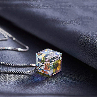 Aurora Borealis Crystal Cube Necklace Made with Crystal