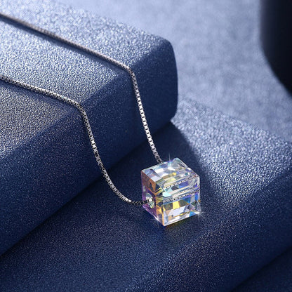 Aurora Borealis Crystal Cube Necklace Made with Crystal