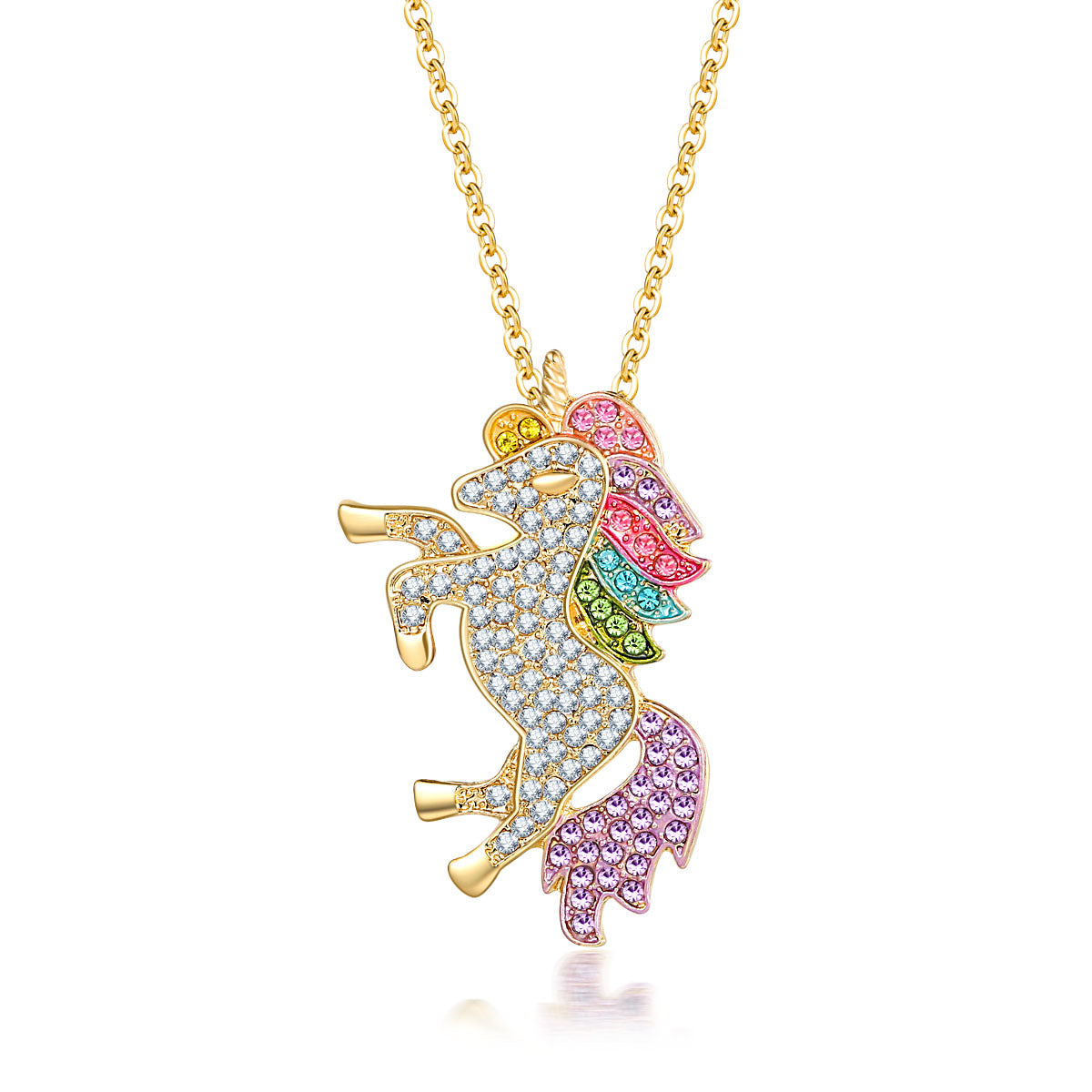 Crystal Rainbow Unicorn Necklace in 14K Gold - 2 Options