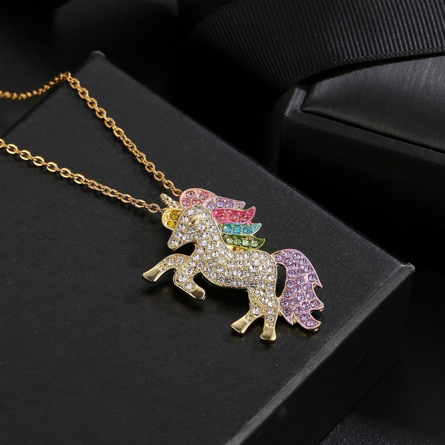 Crystal Rainbow Unicorn Necklace in 14K Gold - 2 Options