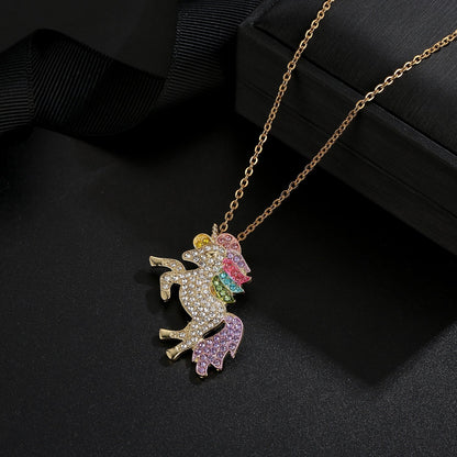 Crystal Rainbow Unicorn Necklace in 14K Gold - 2 Options