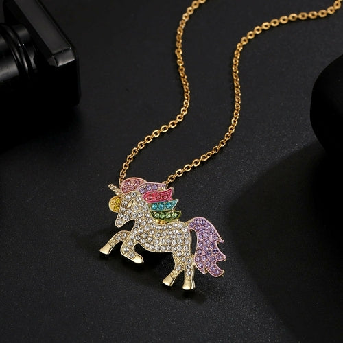 Crystal Rainbow Unicorn Necklace in 14K Gold - 2 Options