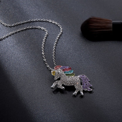 Crystal Rainbow Unicorn Necklace in 14K Gold - 2 Options