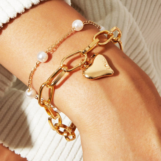 2 Piece Heart and Pearl Bracelet Set 18K Gold Plated Bracelet ITALY