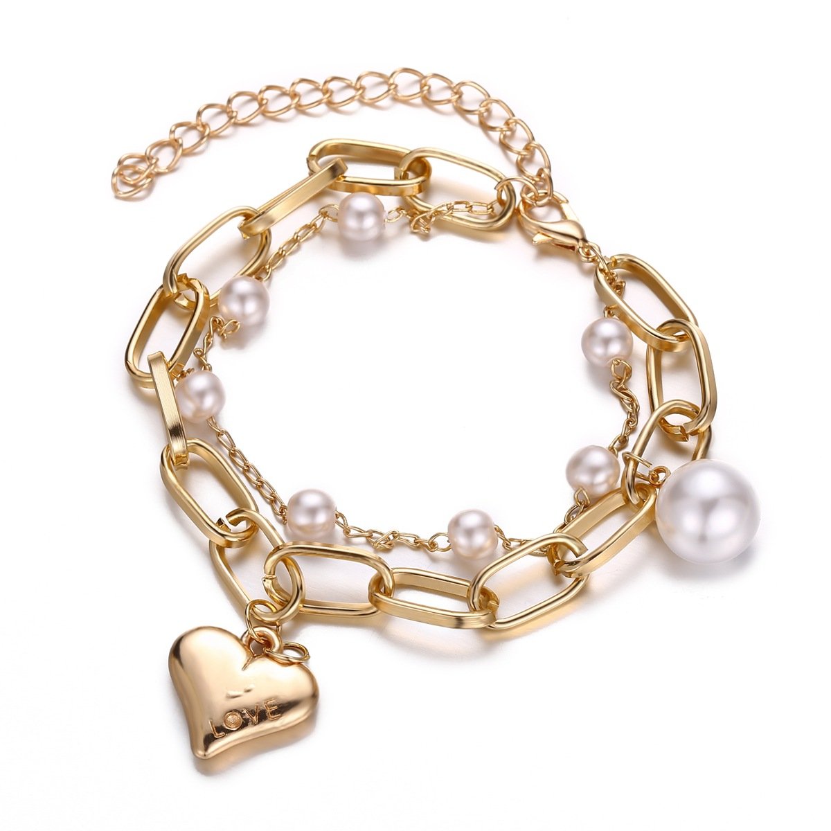 2 Piece Heart and Pearl Bracelet Set 18K Gold Plated Bracelet ITALY