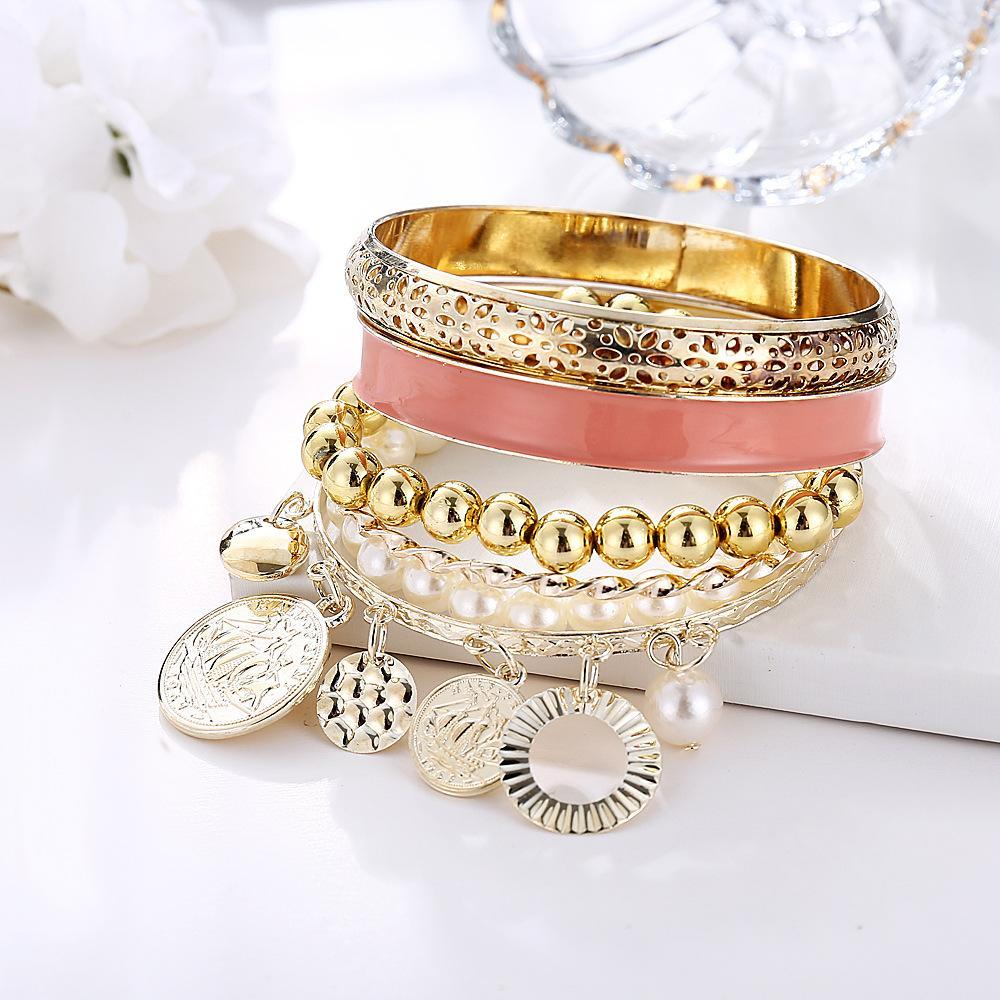 4 Piece Coral Bracelet Set 18K Gold Plated Bracelet ITALY Design