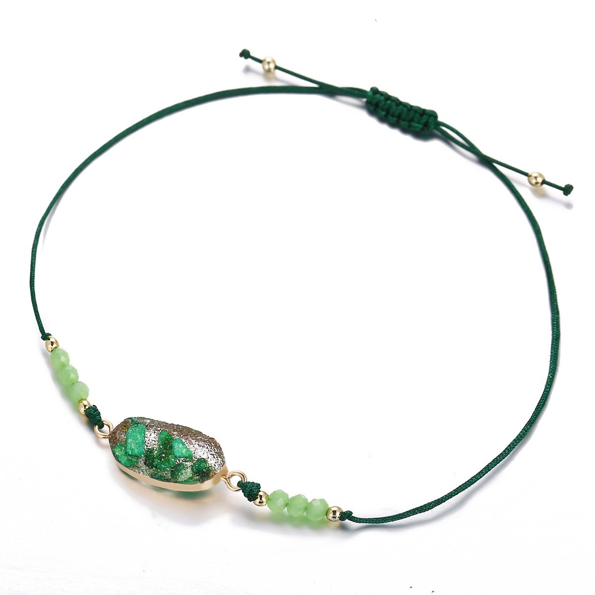 Natural Stone Green 18K Gold Plated Bracelet ITALY Design