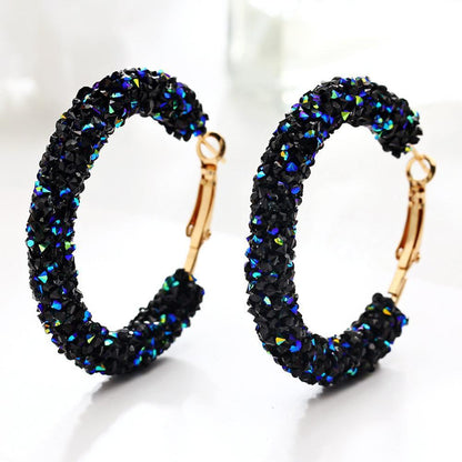 Hoop Earrings With Blue Gemstone Crystaldust-18K Gold Plated