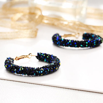 Hoop Earrings With Blue Gemstone Crystaldust-18K Gold Plated