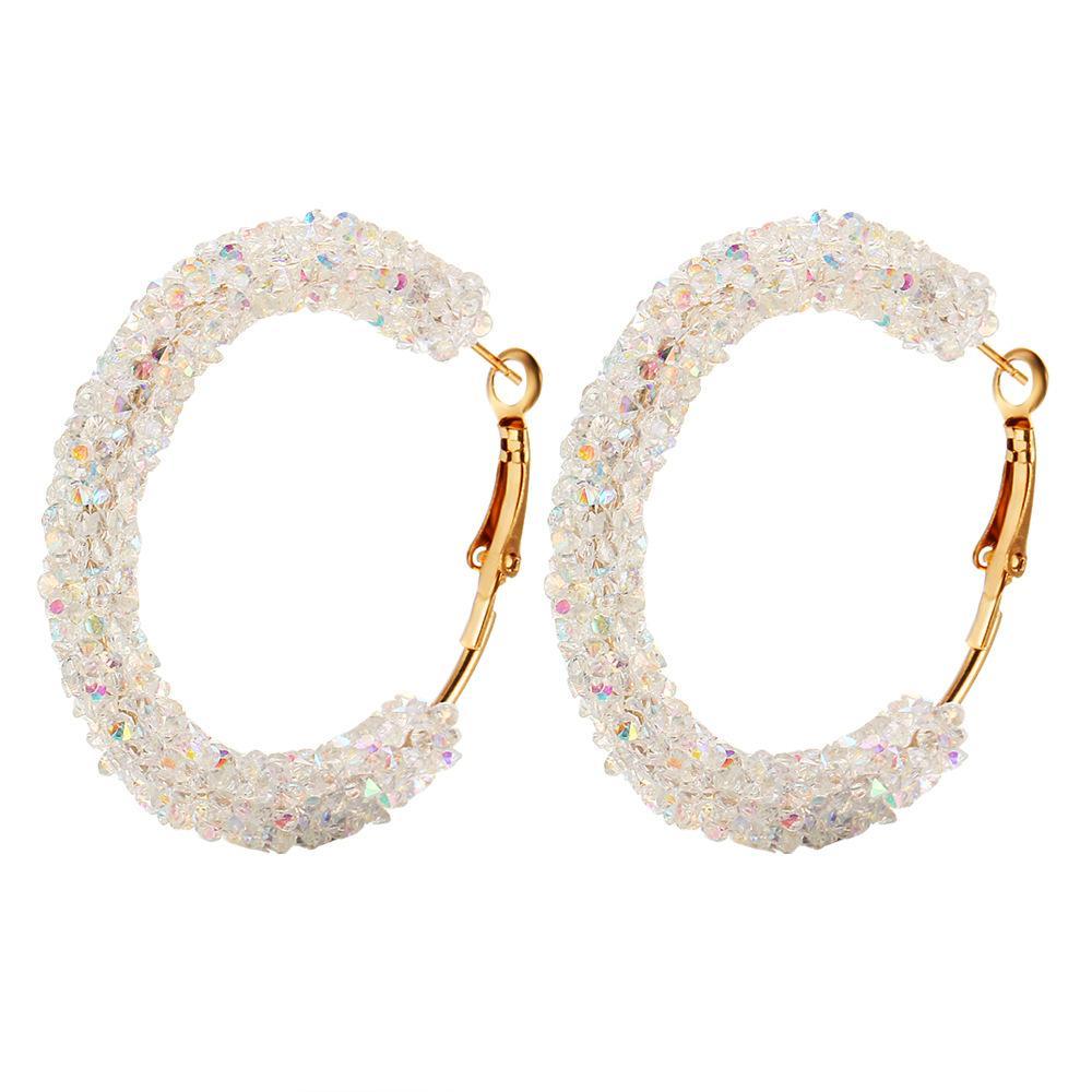 Hoop Earring With Gemstone Crystaldust - White 18K Gold Plated