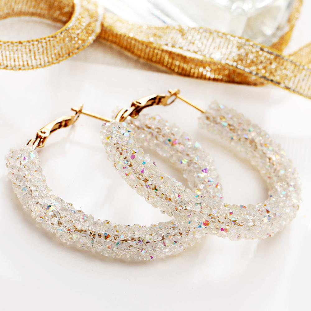 Hoop Earring With Gemstone Crystaldust - White 18K Gold Plated