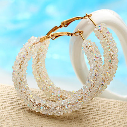 Hoop Earring With Gemstone Crystaldust - White 18K Gold Plated