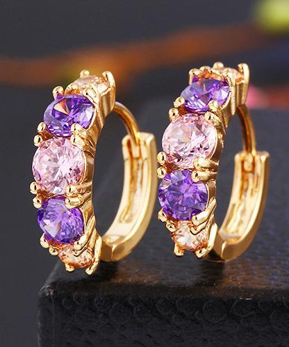 Amethyst Multistone Huggie Earring With Austrian Crystals 18K Gold Pla