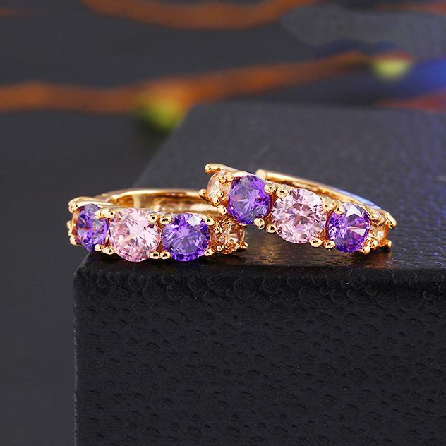 Amethyst Multistone Huggie Earring With Austrian Crystals 18K Gold Pla